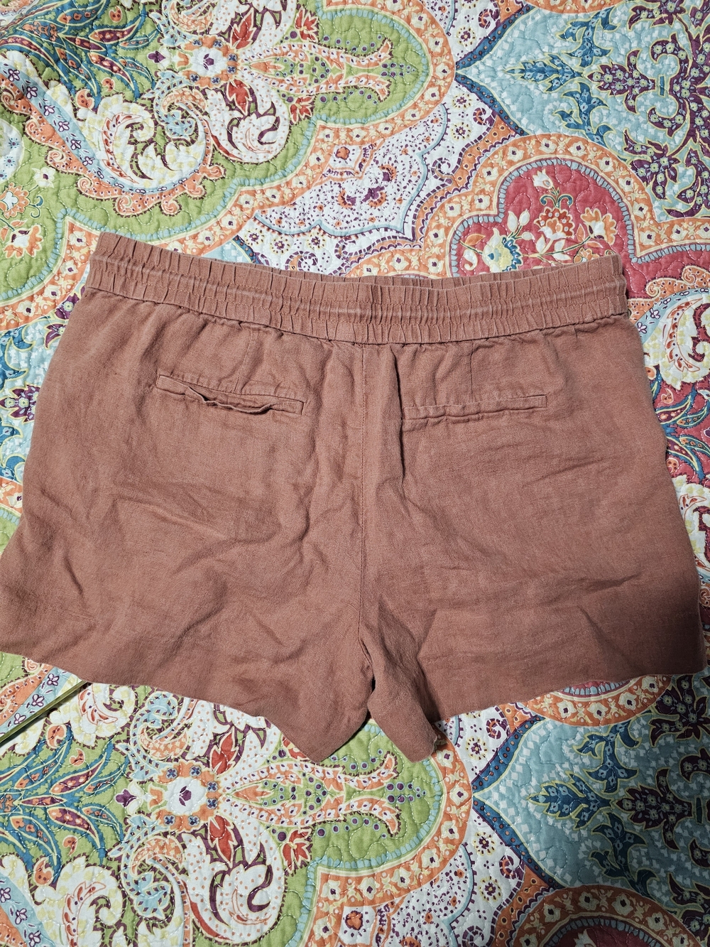LOFT Linen Drawstring Shorts in Rust - Picture 7 of 8
